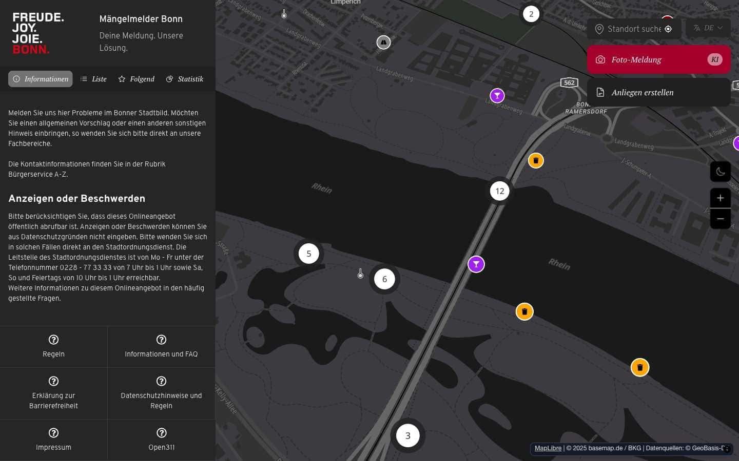 Mängelmelder Software im Einsatz - Stadt Bonn anliegen.bonn.de